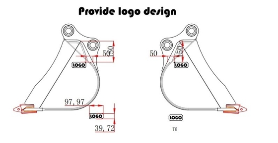 PC1250 PC100 PC200 Excavator Attachment Parts HD Bucket Max Jaw Opening 300mm-1000mm